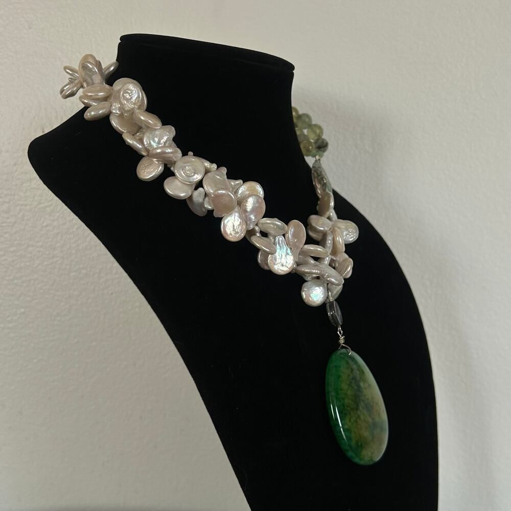 Handmade Artisan Pearl Statement Necklace - Picture 6 of 7